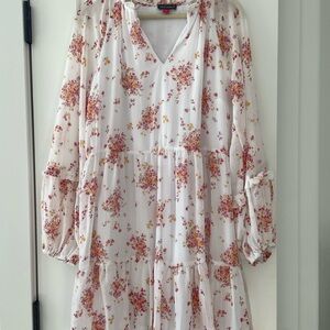 Vince Camuto White Floral Ruffle Dress
